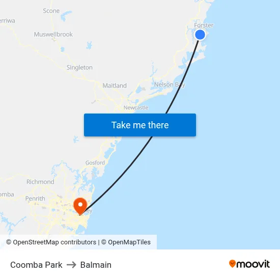 Coomba Park to Balmain map