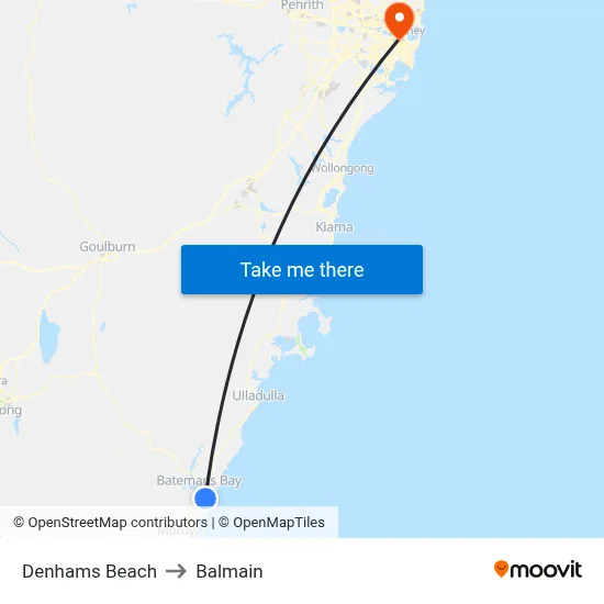 Denhams Beach to Balmain map