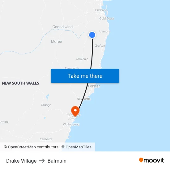 Drake Village to Balmain map