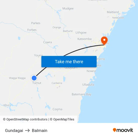 Gundagai to Balmain map