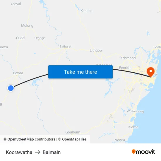 Koorawatha to Balmain map