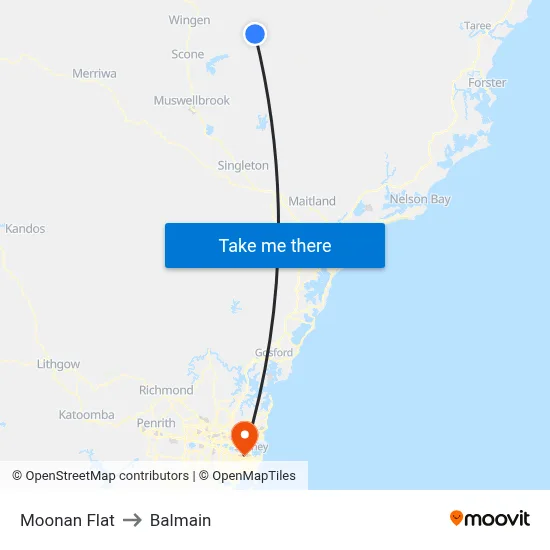 Moonan Flat to Balmain map