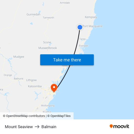 Mount Seaview to Balmain map