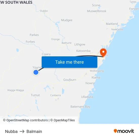 Nubba to Balmain map