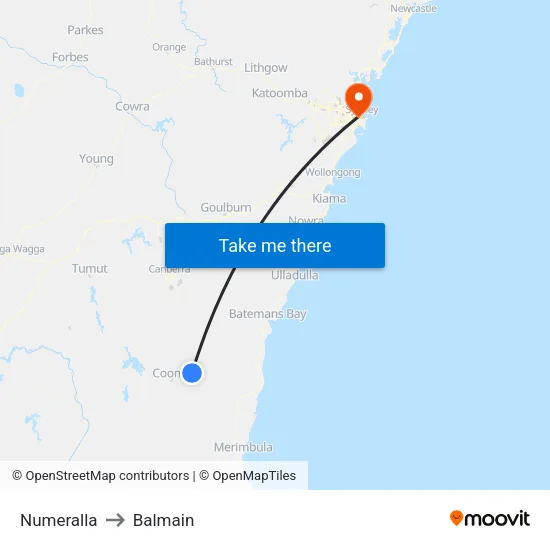 Numeralla to Balmain map