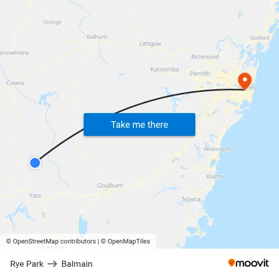 Rye Park to Balmain map