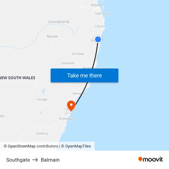 Southgate to Balmain map