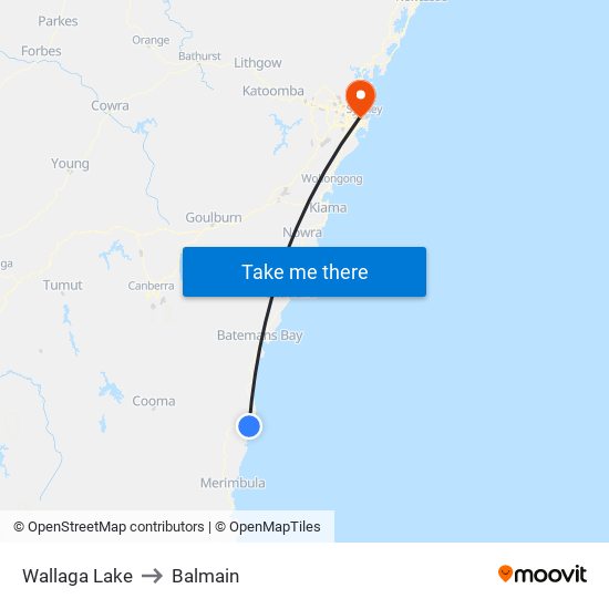 Wallaga Lake to Balmain map