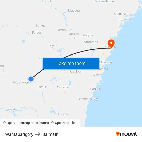 Wantabadgery to Balmain map