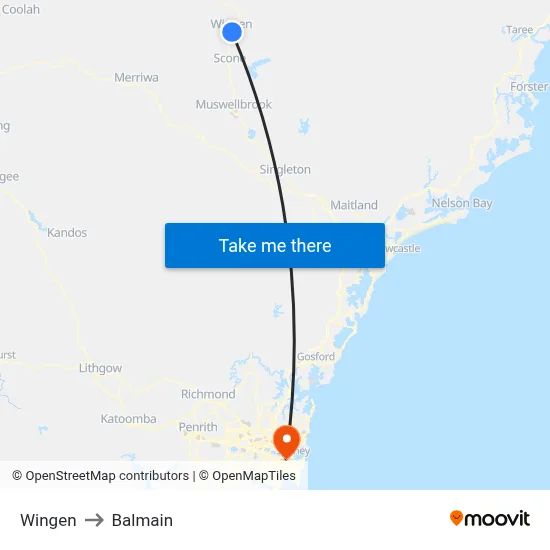 Wingen to Balmain map