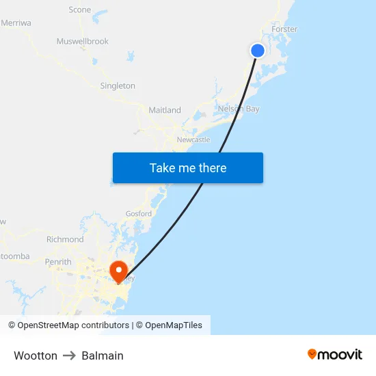 Wootton to Balmain map