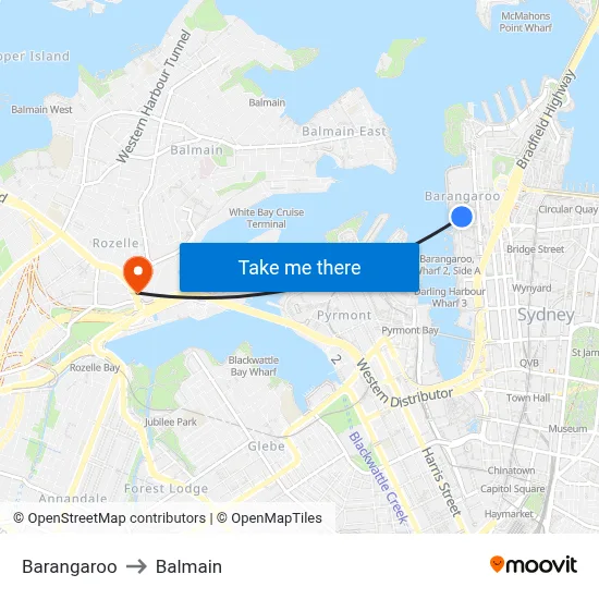Barangaroo to Balmain map