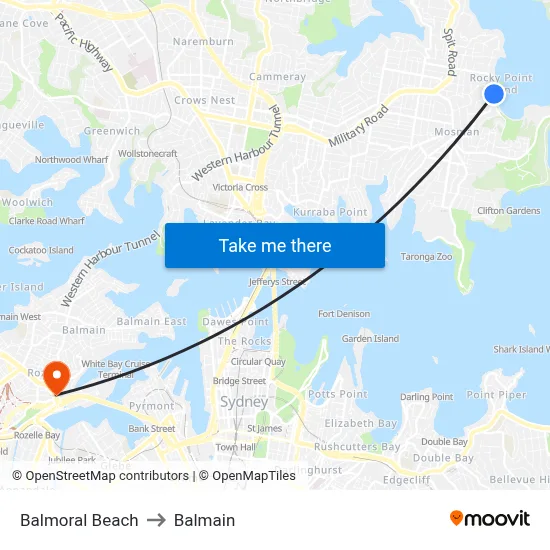 Balmoral Beach to Balmain map