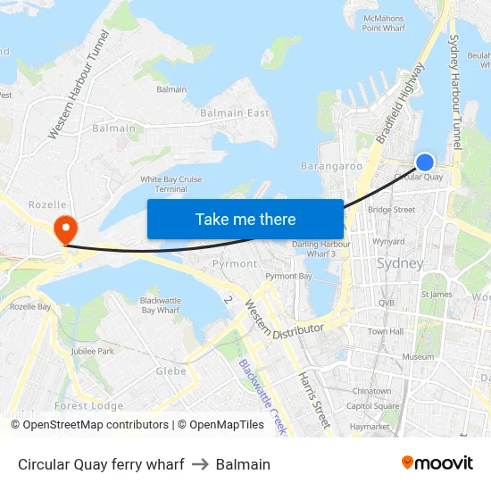Circular Quay ferry wharf to Balmain map