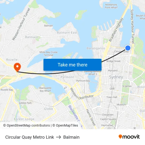 Circular Quay Metro Link to Balmain map