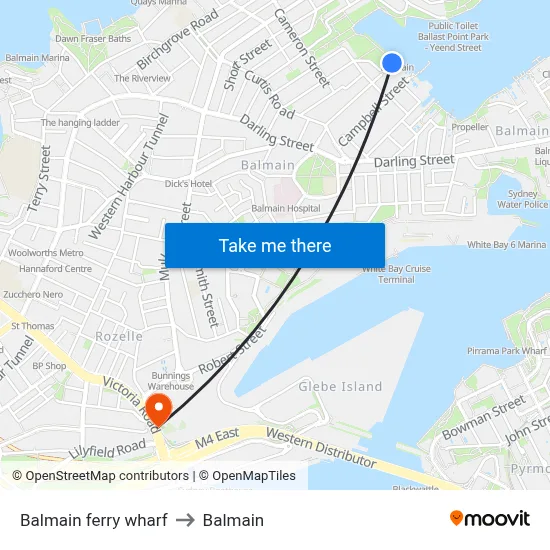 Balmain ferry wharf to Balmain map