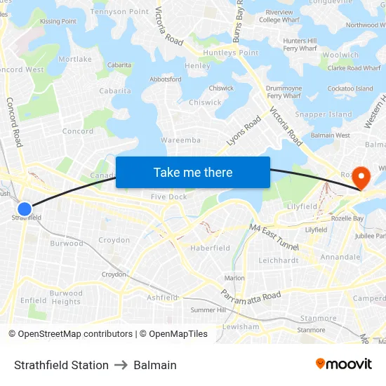 Strathfield Station to Balmain map