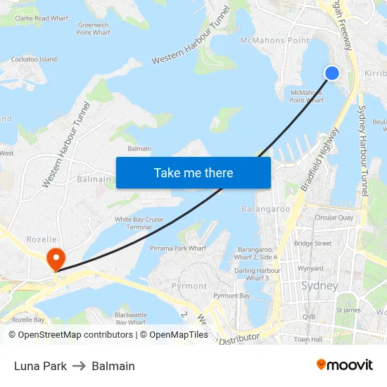 Luna Park to Balmain map