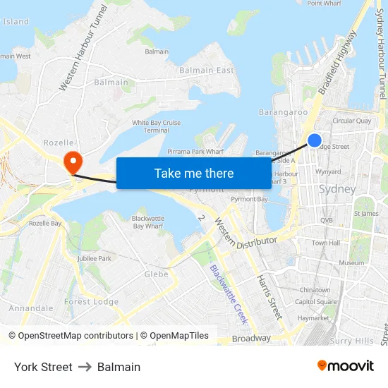 York Street to Balmain map