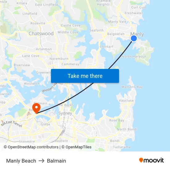 Manly Beach to Balmain map
