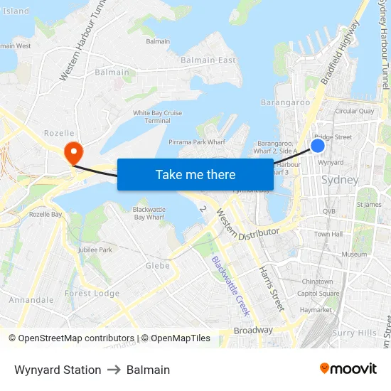 Wynyard Station to Balmain map