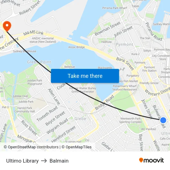 Ultimo Library to Balmain map
