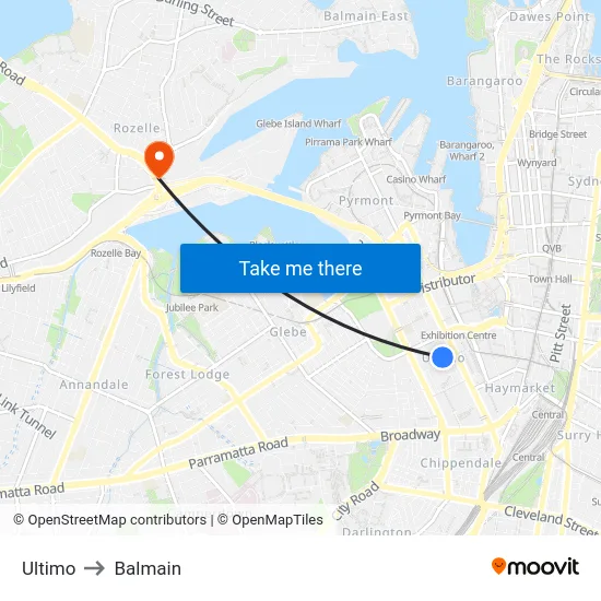 Ultimo to Balmain map