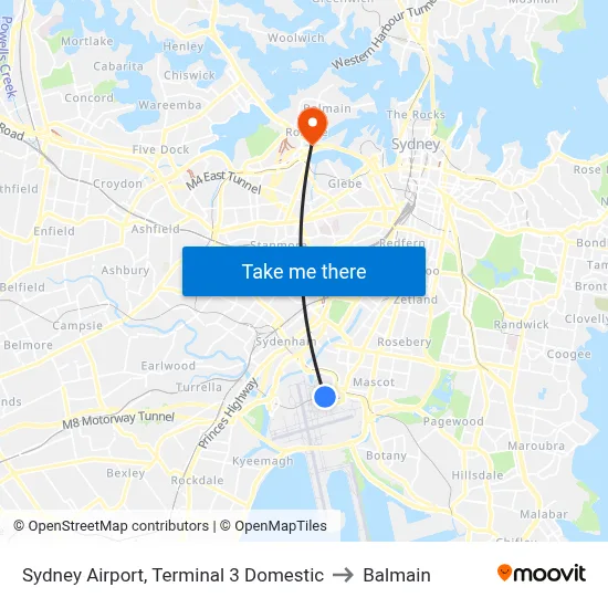 Sydney Airport, Terminal 3 Domestic to Balmain map