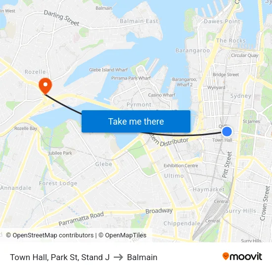 Town Hall, Park St, Stand J to Balmain map