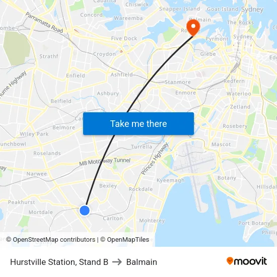 Hurstville Station, Stand B to Balmain map