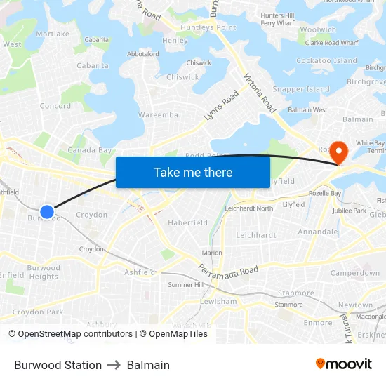 Burwood Station to Balmain map
