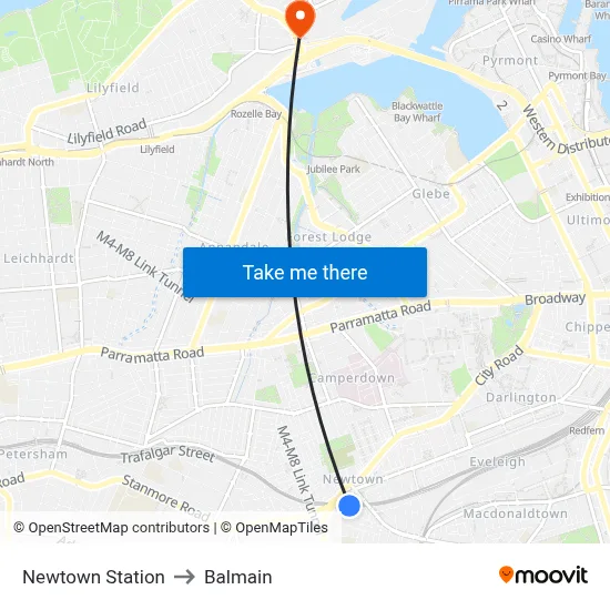 Newtown Station to Balmain map