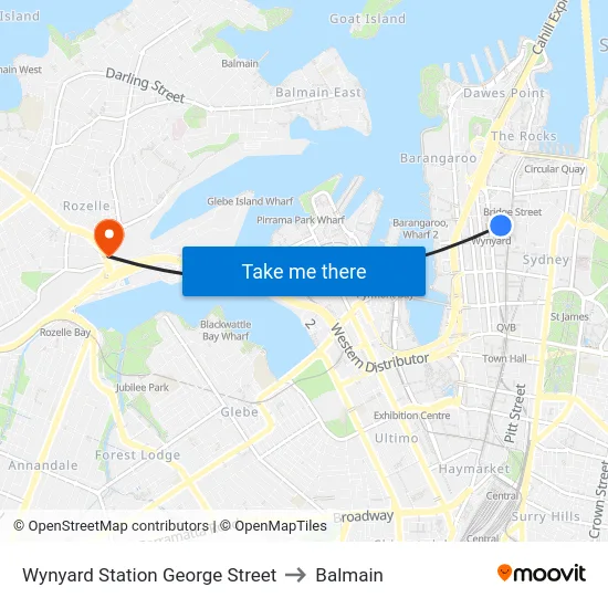 Wynyard Station George Street to Balmain map