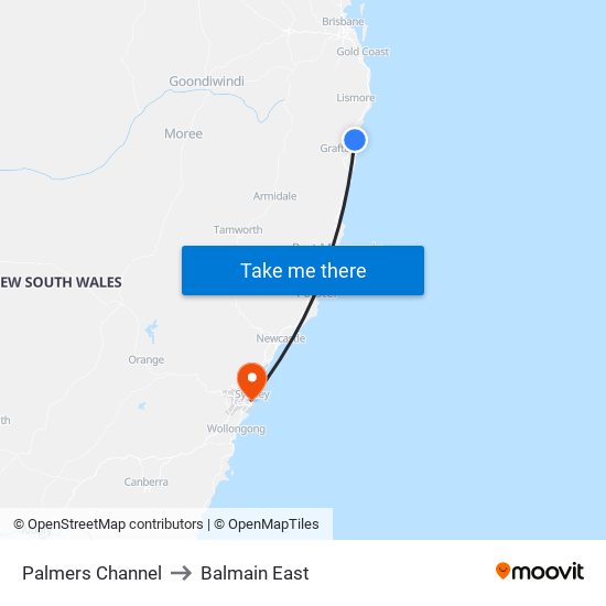 Palmers Channel to Balmain East map
