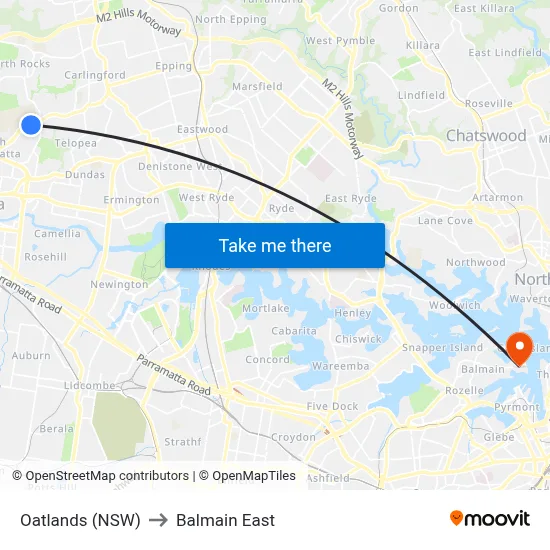 Oatlands (NSW) to Balmain East map