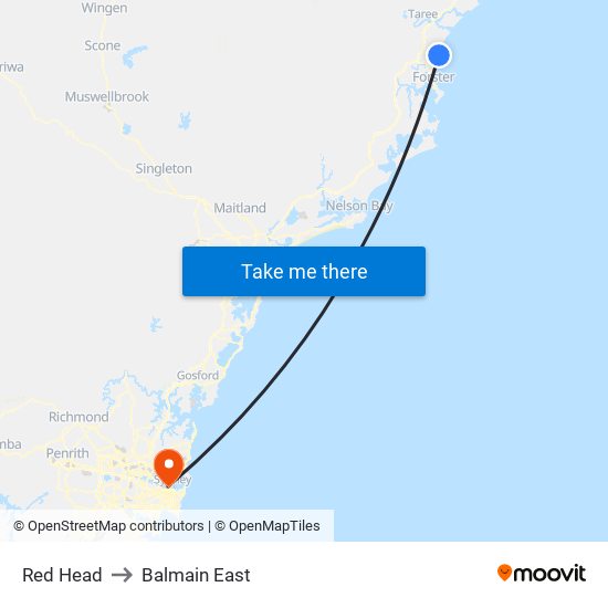 Red Head to Balmain East map