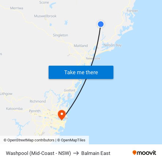 Washpool (Mid-Coast - NSW) to Balmain East map