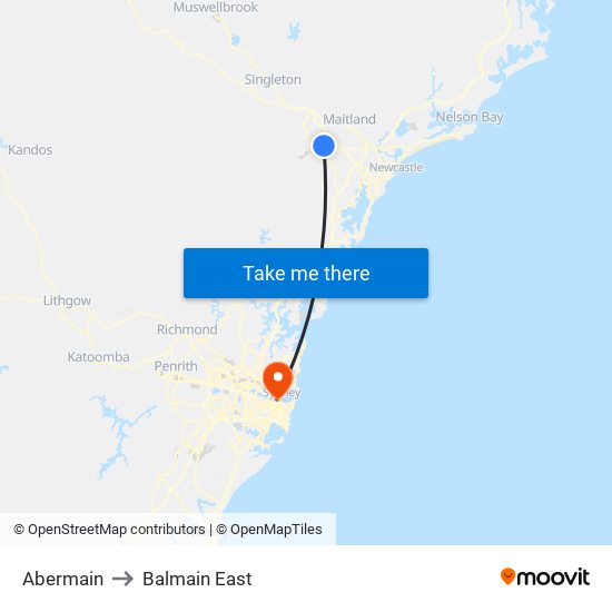 Abermain to Balmain East map