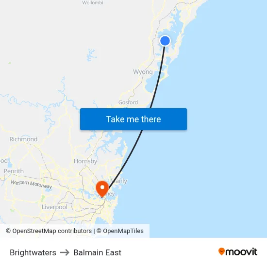 Brightwaters to Balmain East map