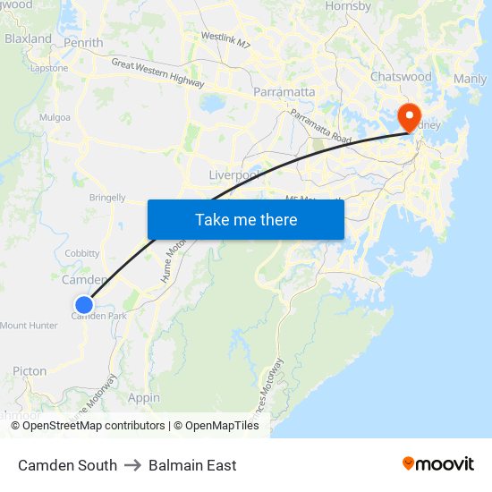 Camden South to Balmain East map