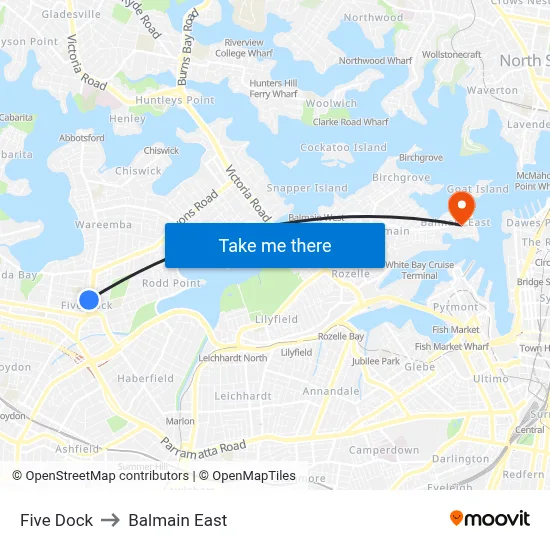 Five Dock to Balmain East map