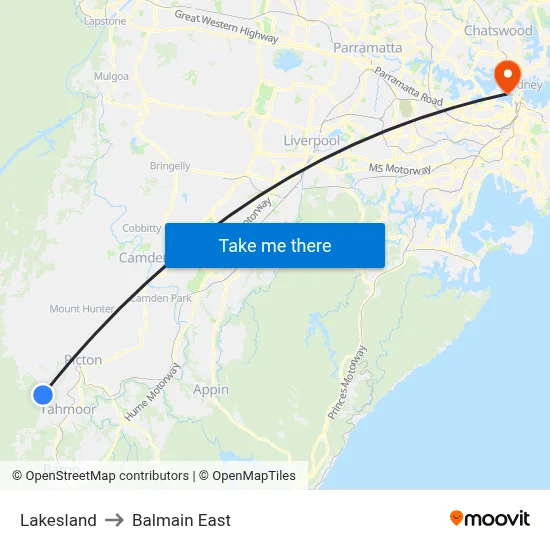 Lakesland to Balmain East map