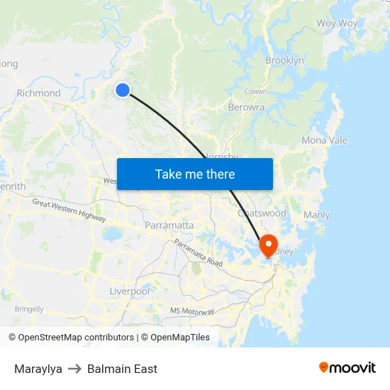 Maraylya to Balmain East map