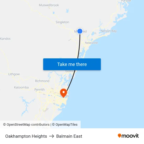 Oakhampton Heights to Balmain East map