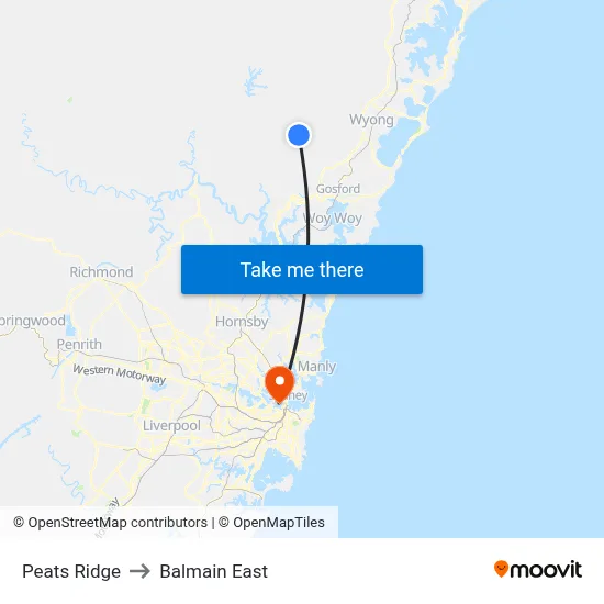 Peats Ridge to Balmain East map