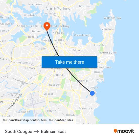 South Coogee to Balmain East map