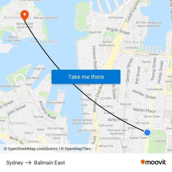 Sydney to Balmain East map