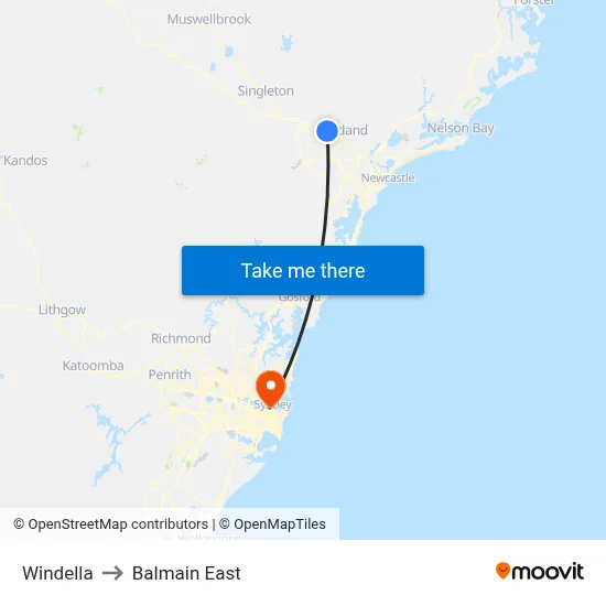 Windella to Balmain East map