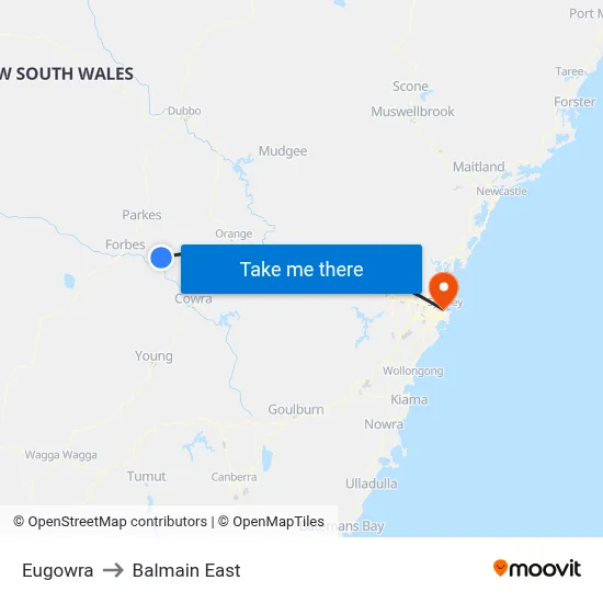 Eugowra to Balmain East map