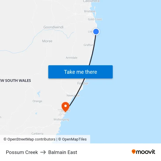 Possum Creek to Balmain East map